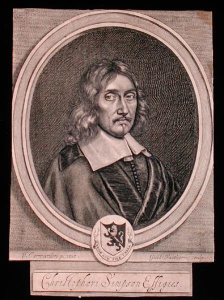 Portræt af Christopher Simpson (ca. 1605-69) (gravering) af John (after) Carwarden