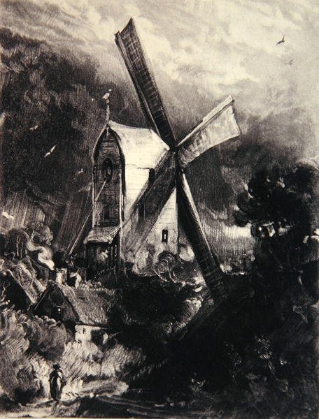 Mølle nær Brighton, graveret af David Lucas (1802-81), ca. 1830 (mezzotint, tørnål og blæk på papir) af John (after) Constable