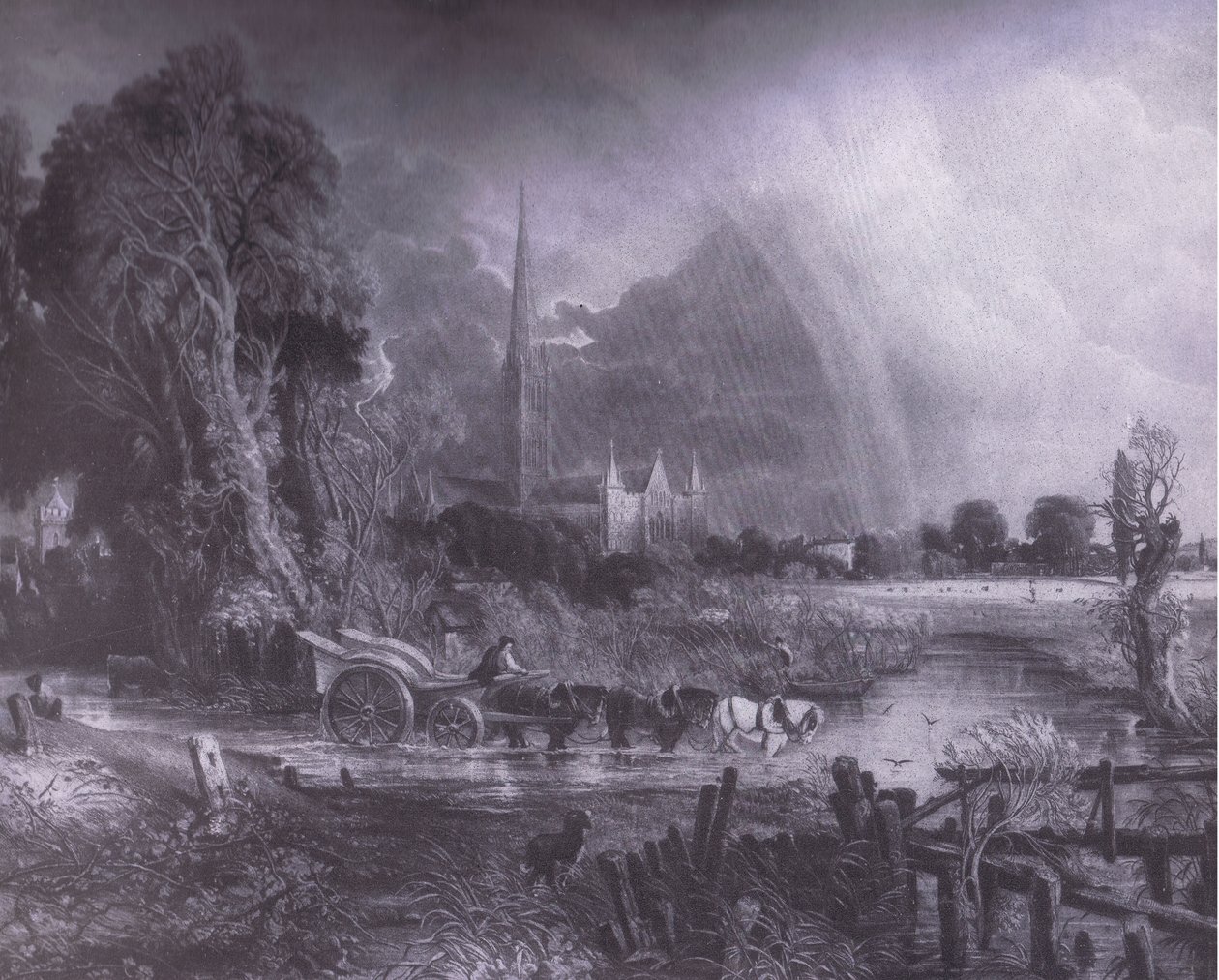 Salisbury Cathedral fra engene, Bibbys Annual af John (after) Constable