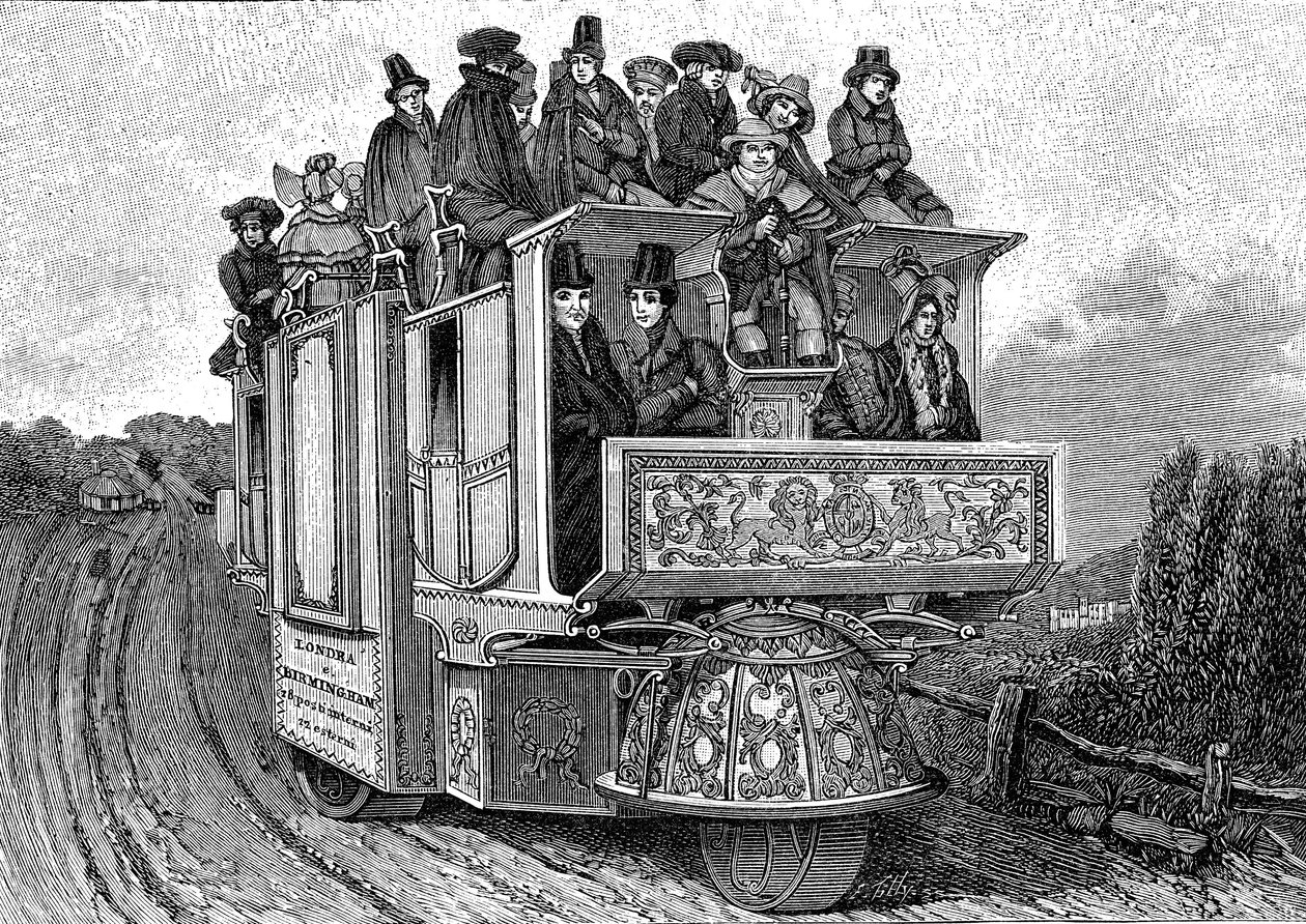 Dr. William Churchin (n. 1778-1863) kolmipyöräinen mekaaninen auto, valmistettu Birminghamissa vuonna 1833 (Englanti). Kaiverrus 1895 af John (after) Cooke