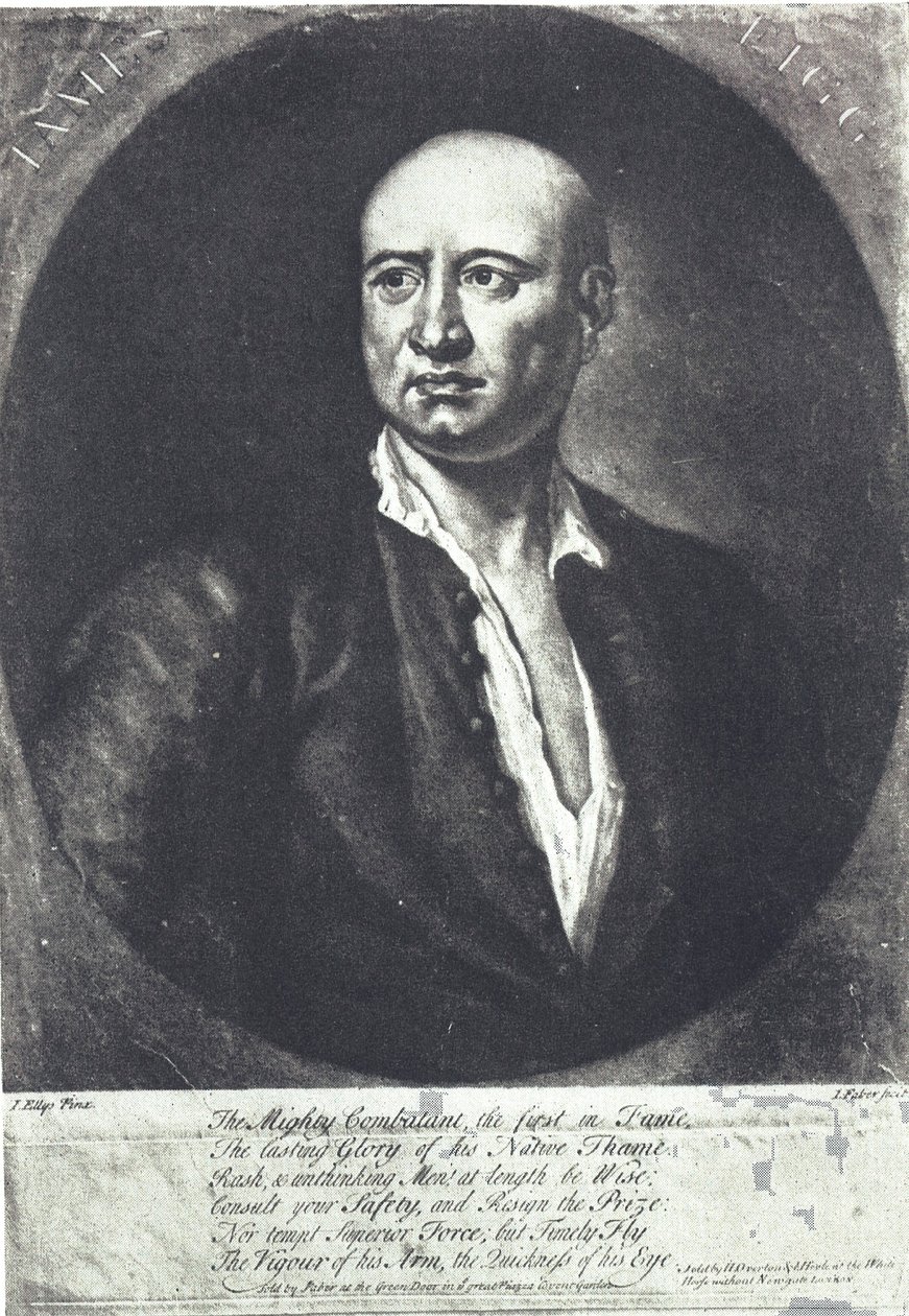 James Figg, første engelske boksningsmester med bare kno, død 1734 (gravering) af John (after) Ellys