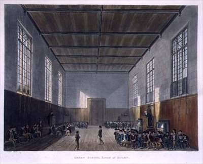 Great School Room of Rugby, fra "History of Rugby School", en del af "History of the Colleges", graveret af Daniel Havell (1785-1826), udgivet af R. Ackermann. af John (after) Gendall
