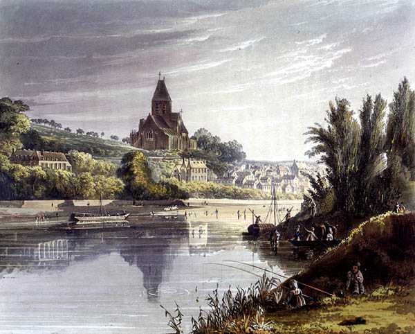 Triel, fra "Views on the Seine", graveret af Thomas Sutherland (f.1785), udgivet af R. Ackermann (1764-1834) 1821 (farvelitografi) af John (after) Gendall