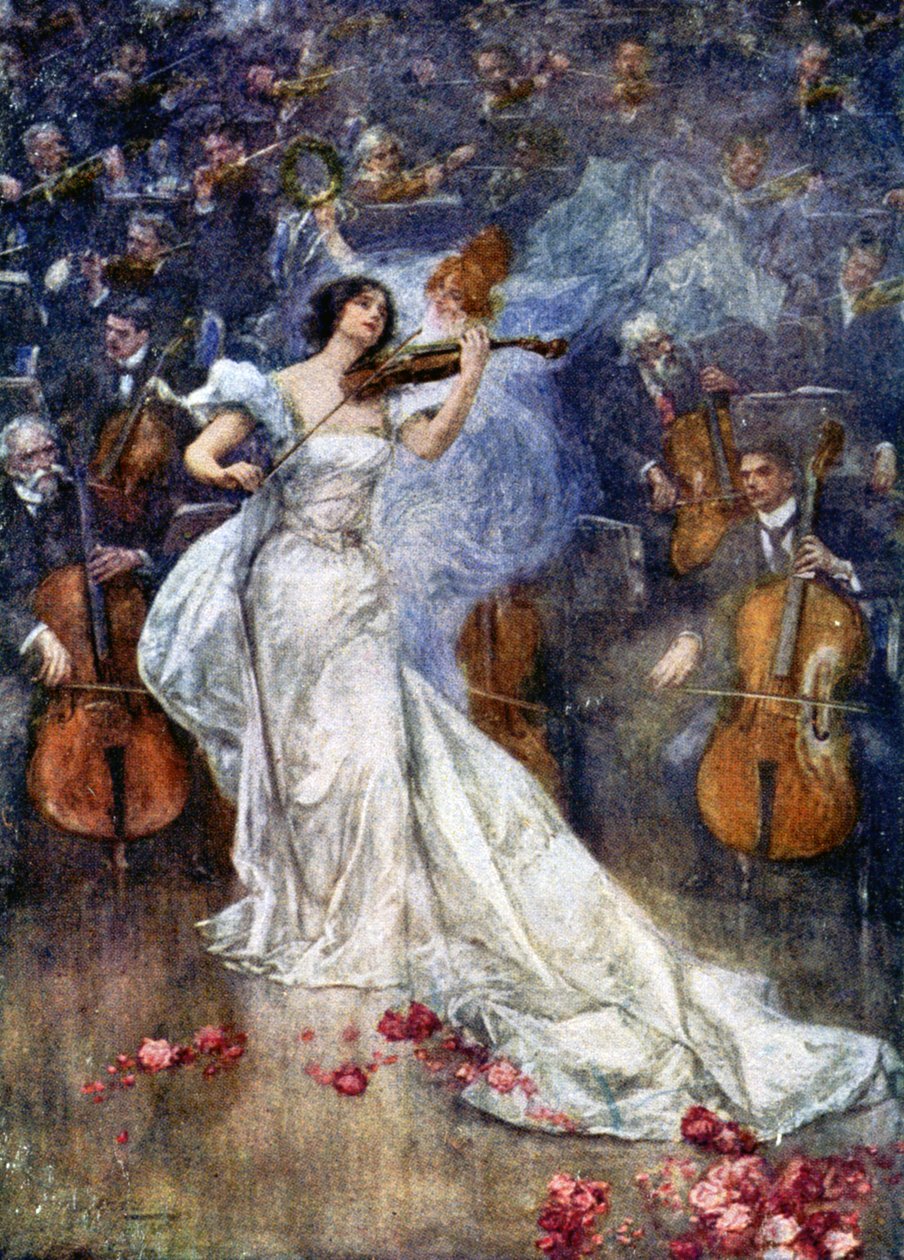 Musik. En violinkoncert. Illustration af Gulich, Tjekkiet, ca. 1900 (postkort) af John (after) Gulich