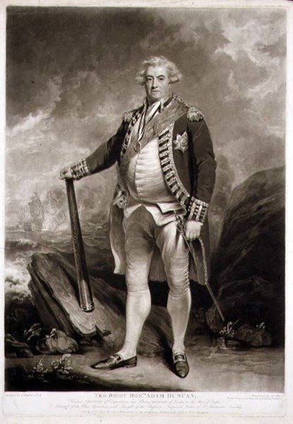 Portræt af Adam, Viscount Duncan (1731-1804) Admiral of the Blue Squadron, indgraveret af James Ward (1769-1859) 1798 (mezzotintgravering) af John (after) Hoppner