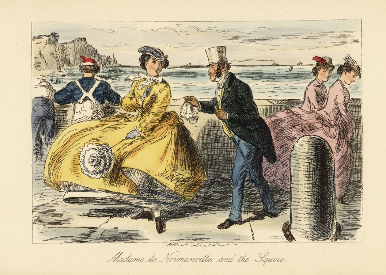Engelsk herre og dame mødes på Ramsgate-promenaden af John (after) Leech