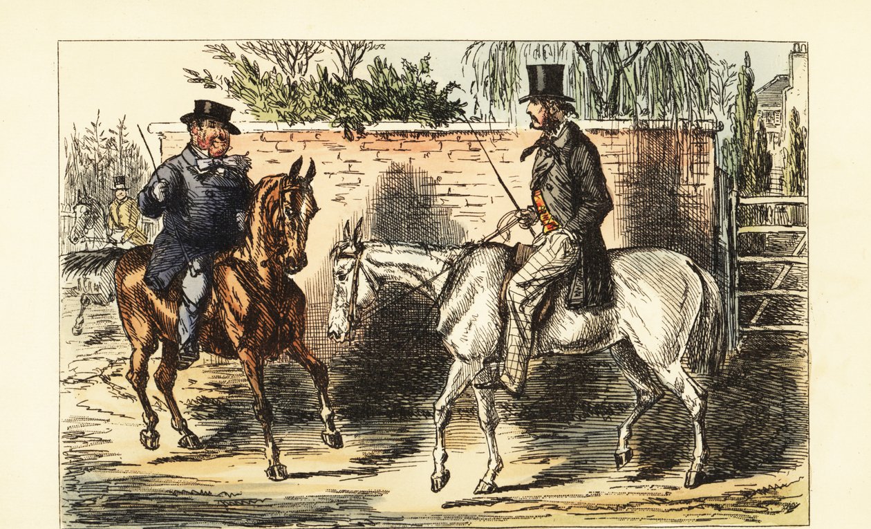 Engelsk gentleman på en gammel nag afvist af en mand på en bay hest af John (after) Leech