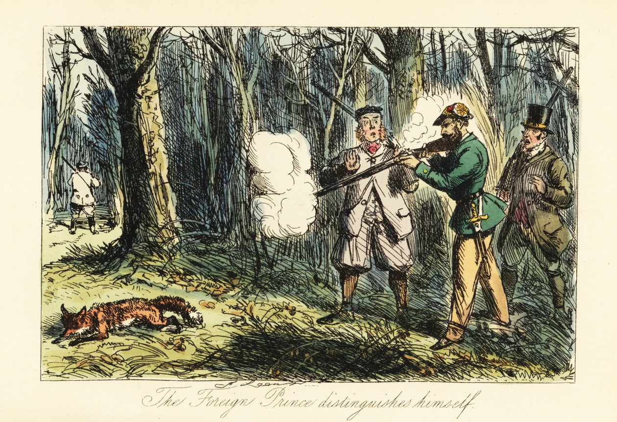 Tysk aristokrat dræber en ræv ved en fejl ved en skydefest af John (after) Leech