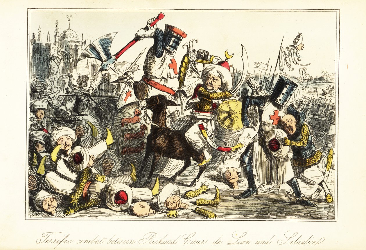 Kong Richard I kæmper mod Saladin i slaget ved Arsuf (Azotus), Palæstina af John (after) Leech