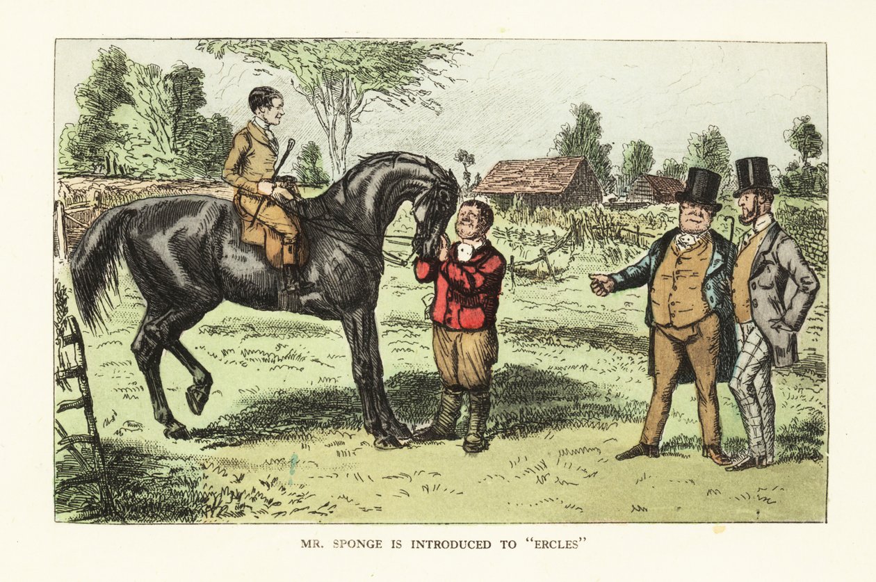 To engelske herrer vurderer en hest i en fold af John (after) Leech