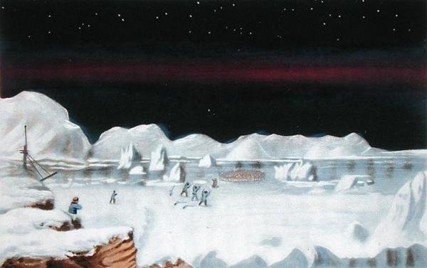 Første kommunikation med de indfødte i Boothia Felix, fra "Narrative of a Second Voyage in Search of a North-West Passage (1829-33)", af Sir John Ross (1777-1856), graveret af William Say (1768-1834) (litografi) af John (after) Ross