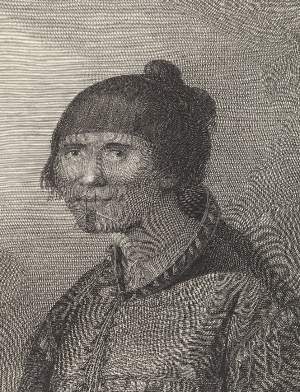 En kvinde fra Oonalashka, slutningen af det 18. århundrede (kobberstik) af John (after) Webber