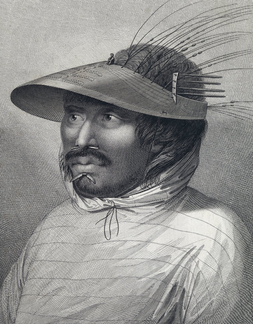 Portræt af en mand fra Oonalashka (eller Unalaska, Alaska, USA). Stik fra slutningen af det 18. århundrede af William Sharp () efter John Webber (1751-1793). af John (after) Webber