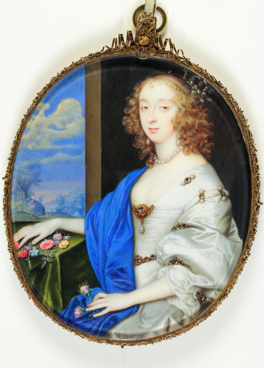 Lady Mary Villiers, hertuginde af Lennox og Richmond (akvarel på vellum) af John (attr. to) Hoskins