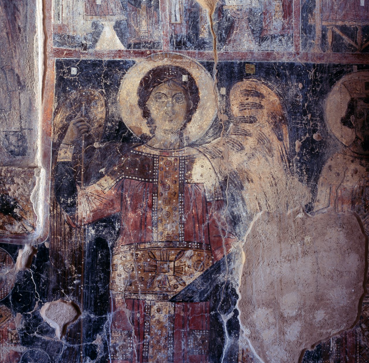 Angel, fresco i den byzantinske kirke i Agios Nikolaos, Maza, Kreta, Grækenland af Walter Charles Mills