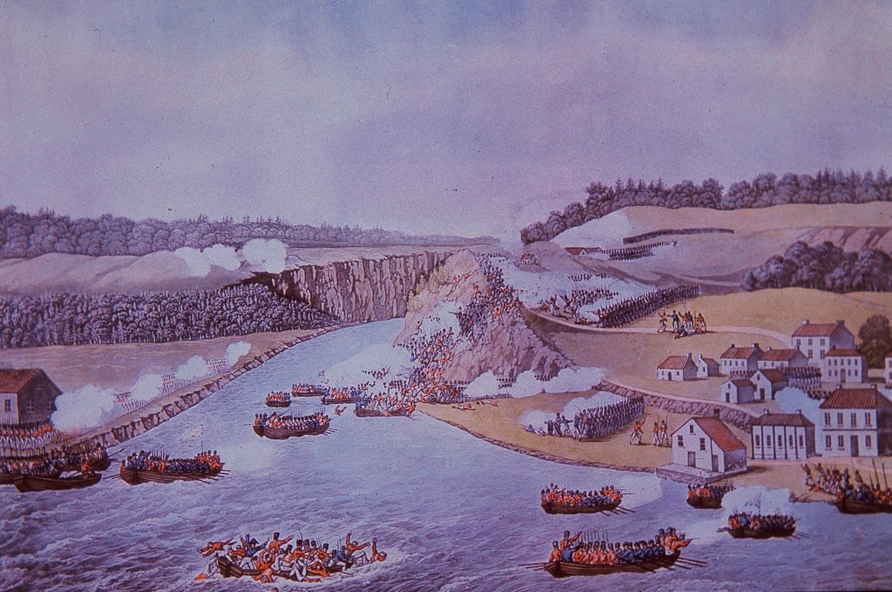 Slaget ved Queenston Heights (farve litho) af Walter Charles Mills
