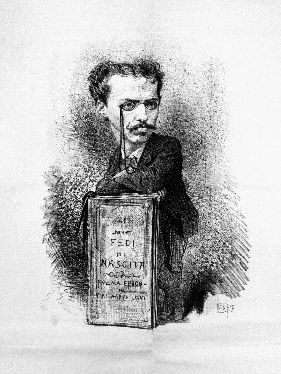 Karikaturportræt af Felice Carlo Emanuele Cavallotti (1842-1898), italiensk digter, dramatiker, venstreorienteret, antimonarkistisk journalist, patriot og politisk leder, gravering af Walter Charles Mills