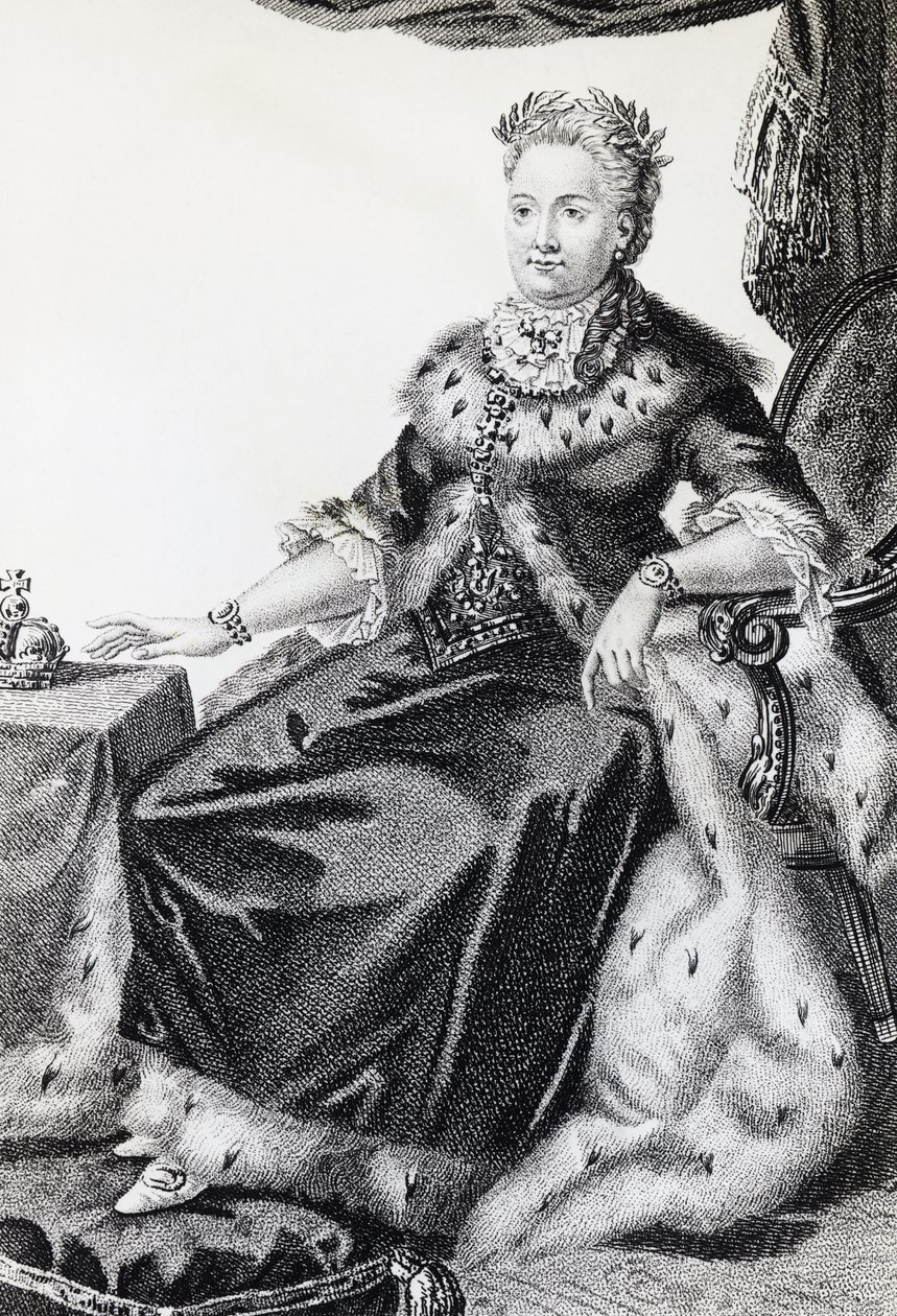 Catherine II, født Sophie Friederike Auguste (1729-1796), kejserinde af Rusland, gravering af Walter Charles Mills