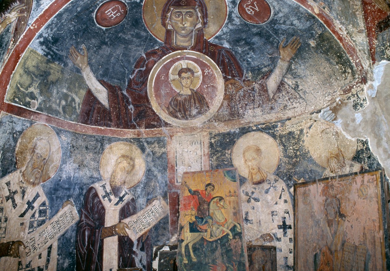 Fresker i den byzantinske kirke i Agios Georgios, Vathi, Kreta, Grækenland (foto) af Walter Charles Mills