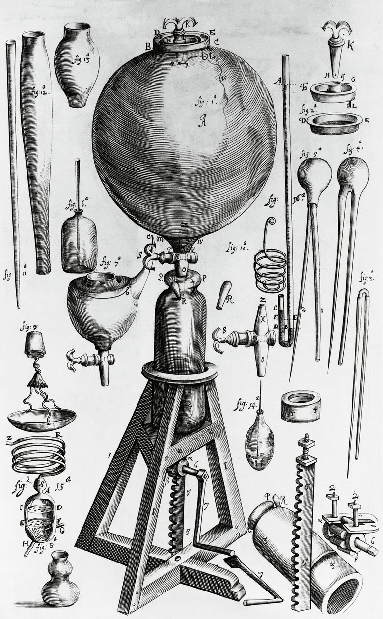 Nye fysisk-mekaniske lufteksperimenter, af Robert Boyle (1627-1691), gravering af Walter Charles Mills