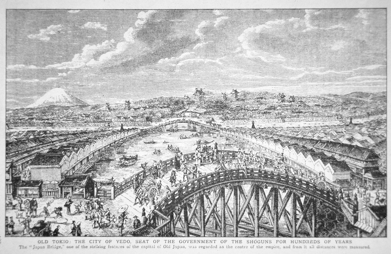 Old Tokyo: byen Edo (litho) af Walter Charles Mills