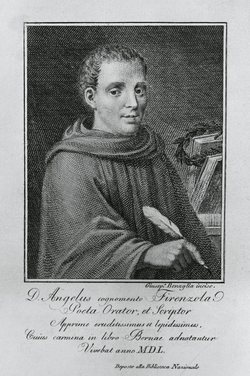 Portræt af Agnolo Firenzuola (1493-1543), italiensk forfatter og humanist, gravering af Giuseppe Benaglia (ca. 1796-ca. 1830) af Walter Charles Mills