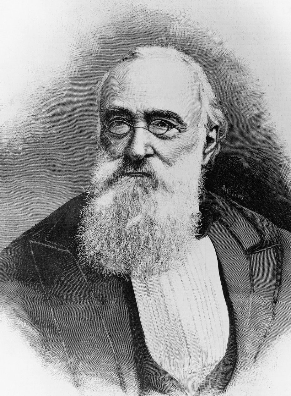 Portræt af Agostino Depretis (1813-1887), italiensk statsmand og premierminister i Kongeriget Italien, gravering efter fotografi af Michele Schemboche (aktiv 1856-ca 1906) af Walter Charles Mills
