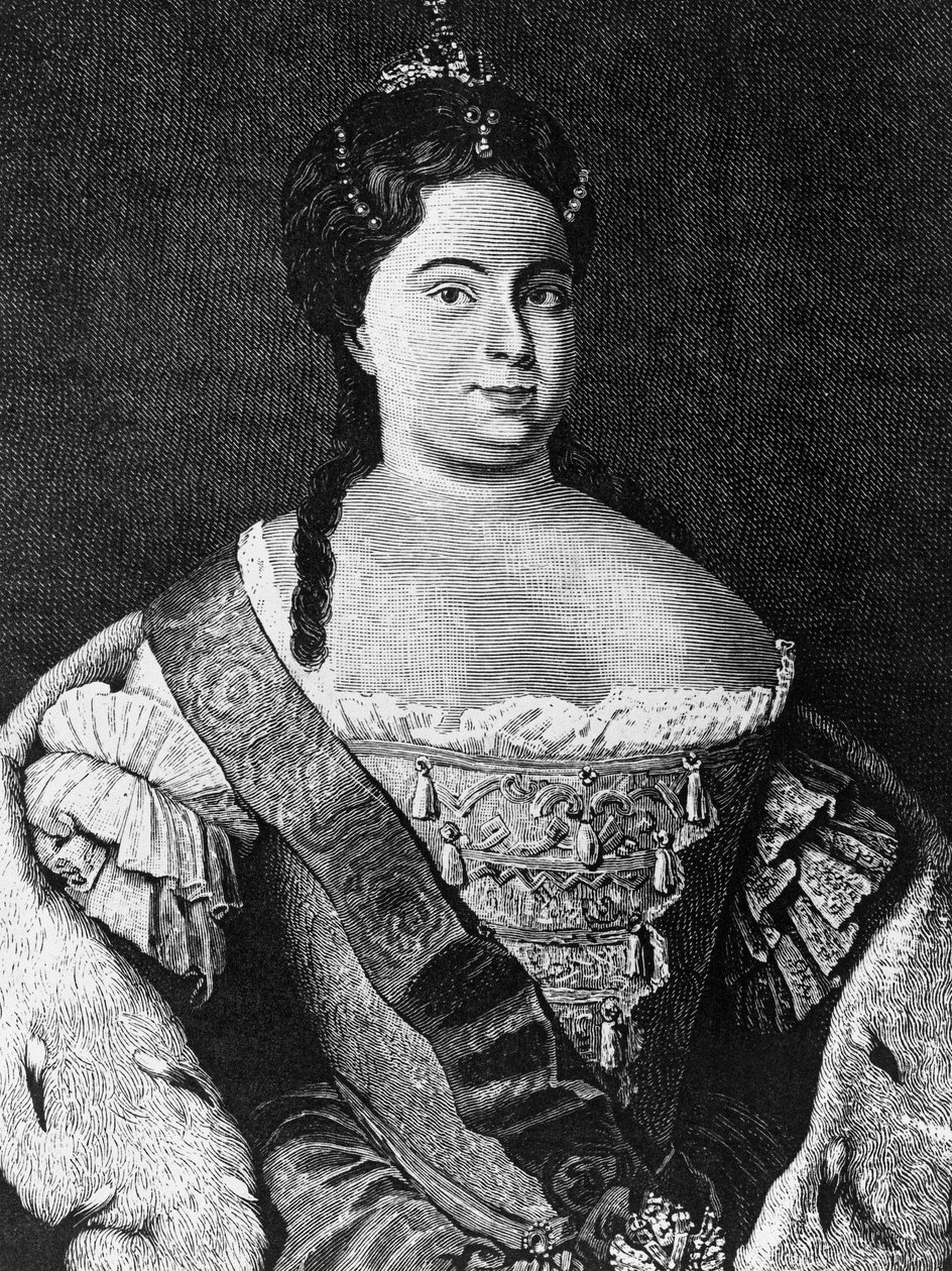 Portræt af Catherine I (1684-1727), anden hustru til Peter Great og kejserinde af Rusland fra 1725 til hendes død, gravering af Walter Charles Mills