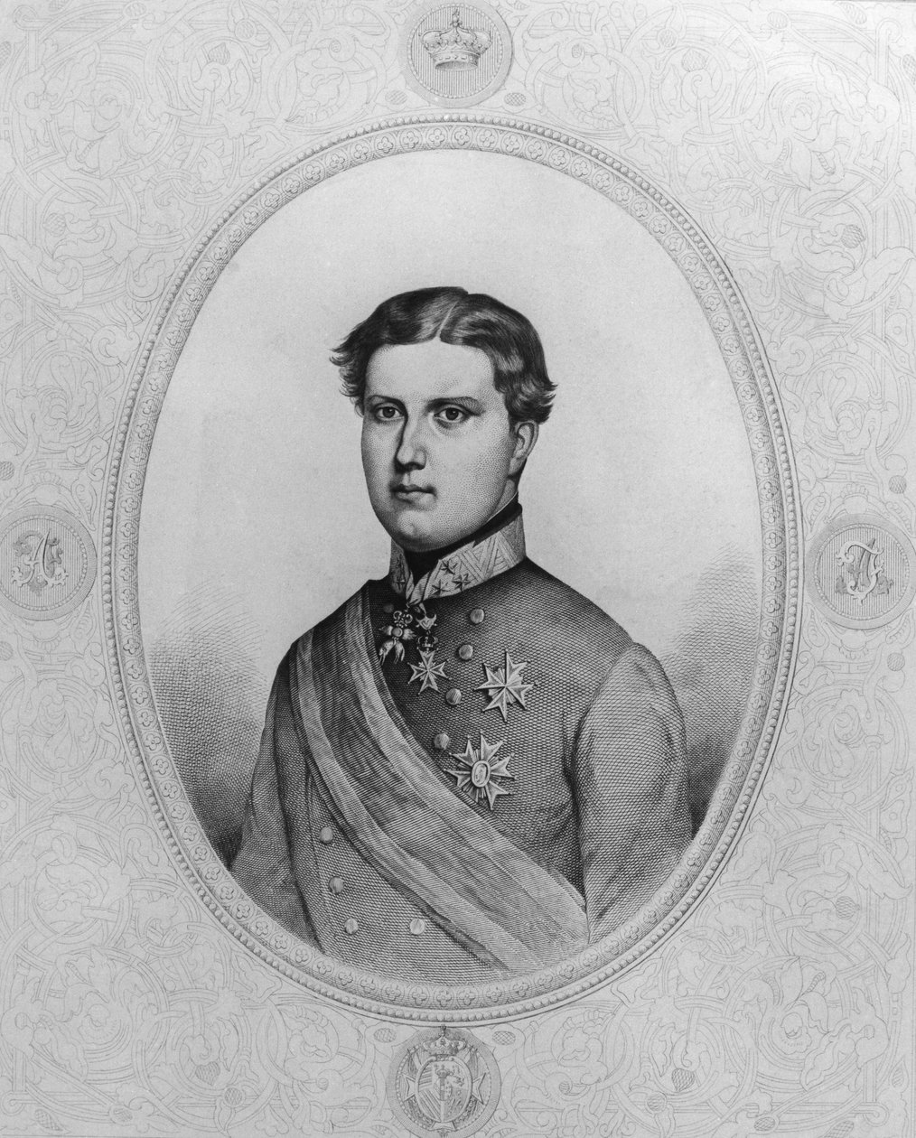 Portræt af Ferdinand IV af Habsburg-Lorraine (1835-1908), sidste storhertug af Toscana fra 1859 til 1860, gravering af Walter Charles Mills