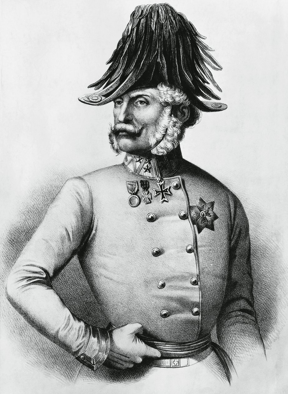 Portræt af Ferencz Gyulai (1798-1868), østrig-ungarsk general og politiker, gravering af Walter Charles Mills