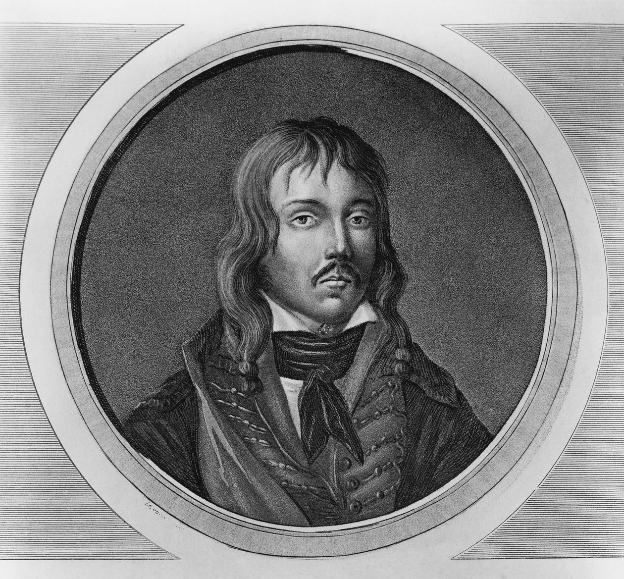 Portræt af Francois Severin Marceau-Desgraviers (1769-1796), fransk general for revolutionskrige, gravering af Walter Charles Mills