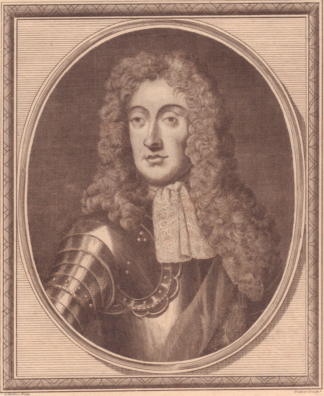 Portræt af James II af England (1633-1701), kobberstik af John Goldar (1729-1795) fra maleri af G Kneller af Walter Charles Mills