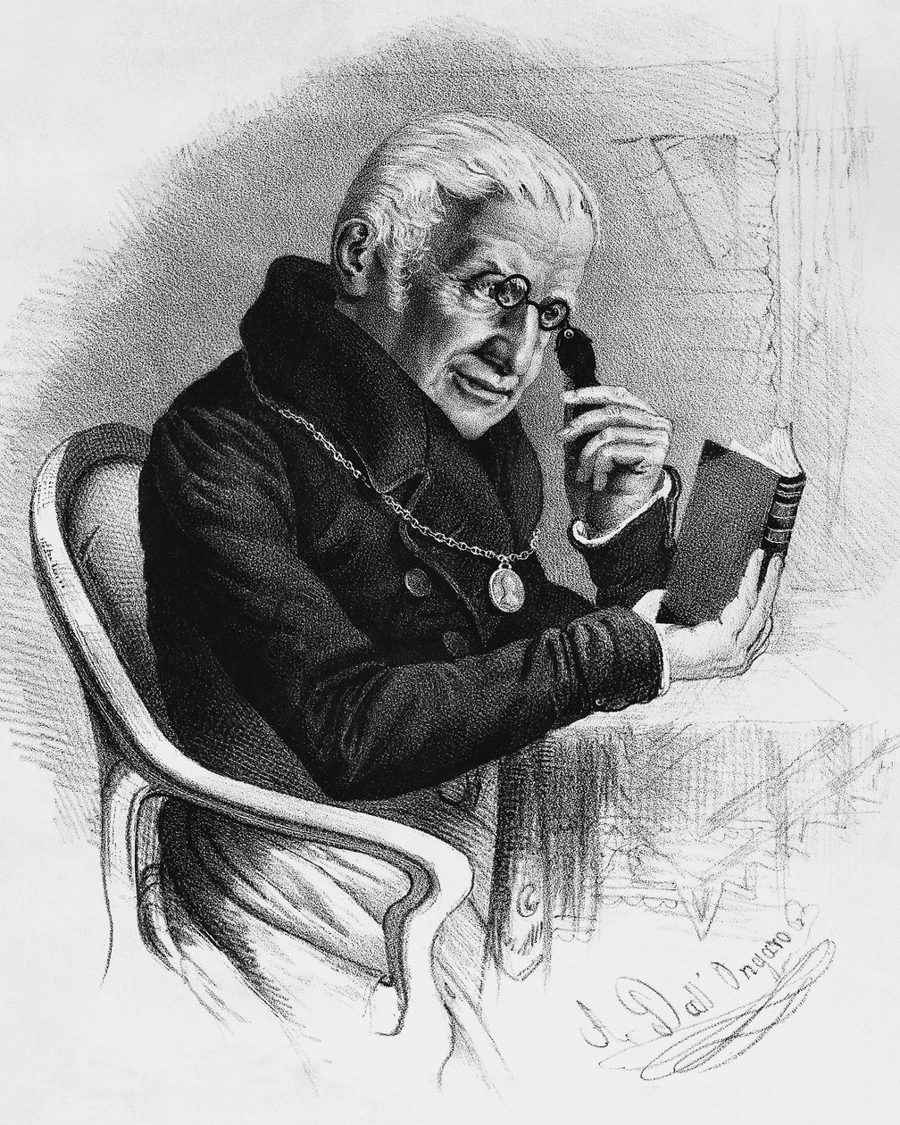 Portræt af Lorenzo Rondolini (1752-1844), italiensk læge og forfatter, tegning af Antonio Dall