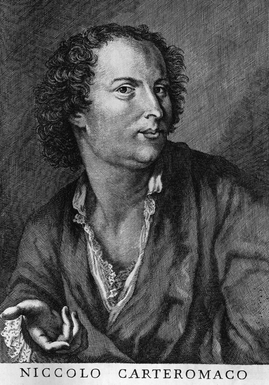 Portræt af Niccolo Forteguerri, også kendt som Niccolo Carteromaco (1674-1735), italiensk digter, gravering af Walter Charles Mills