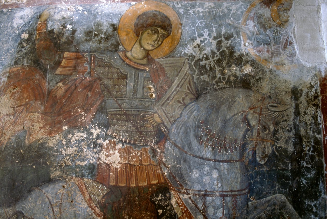 St George, fresko af Ioannis Pagomenos i Agios Georgios-kirken, Anidri, Kreta, Grækenland af Walter Charles Mills