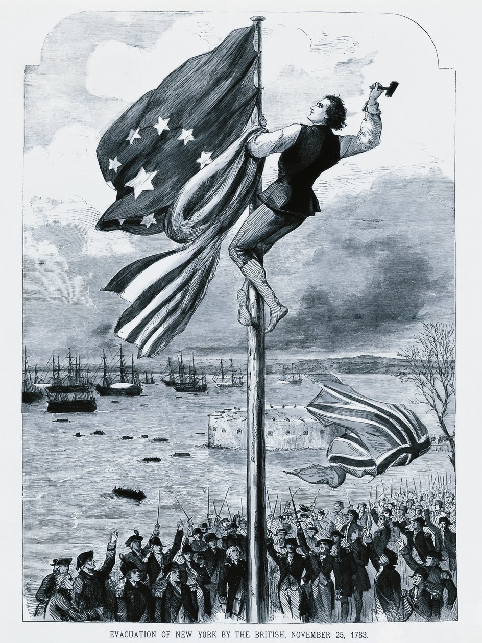 Briterne forlader New York, da det amerikanske flag hejses, 25. november af Walter Charles Mills