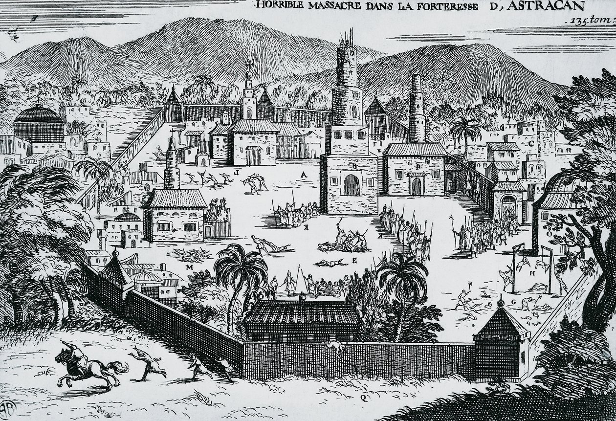Kosakkerne ledet af Stepan Razin angreb Astrakhan fæstning i 1670, Rusland af Walter Charles Mills
