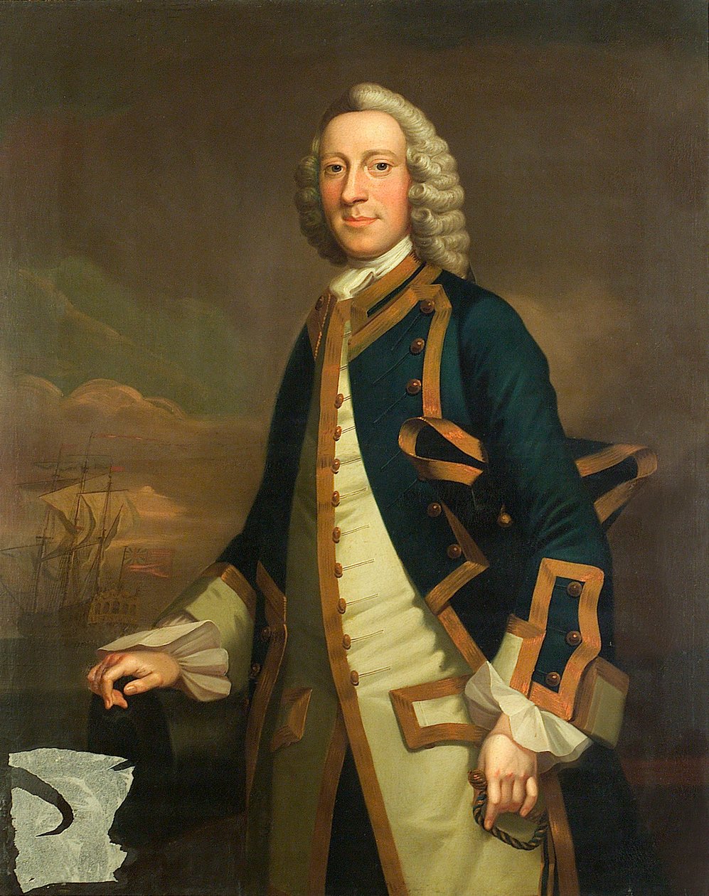 Portræt af en kaptajn, ca. 1750 (olie på lærred) af John (attr.to) Wollaston