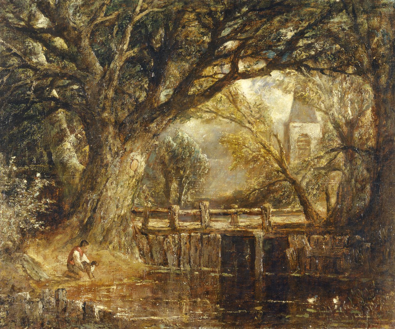 The Weir (olie på lærred) af John (imitator of) Constable