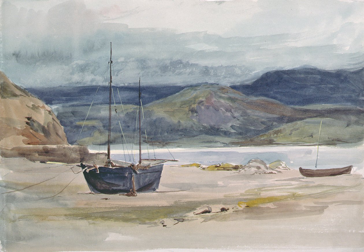 Bakket kystscene med både, 1800-tallet af John Absolon