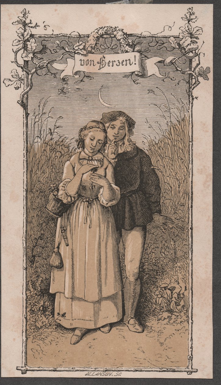 Fra hjertet, ca. 1850 (farvelagt træsnit) af John Allanson