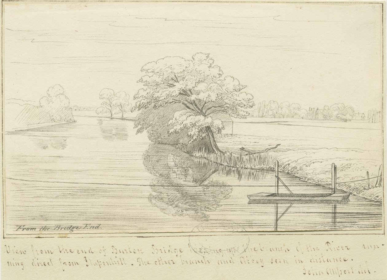 Burton-upon-Trent - Trent-floden: pen- og blæktegning, nd [1799-1854] (tegning) af John Allport