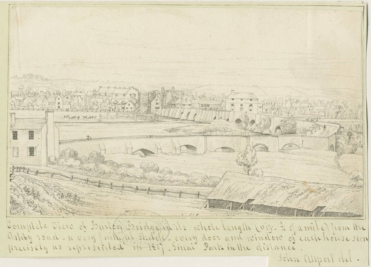 Burton-upon-Trent Bridge and Town: pentegning, 1817 af John Allport