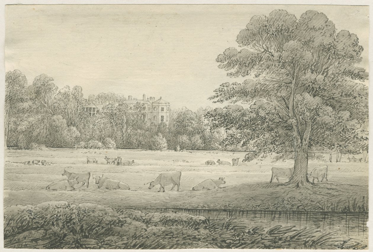 Hagley Hall: pen og vask tegning, 4. maj 1814 af John Allport