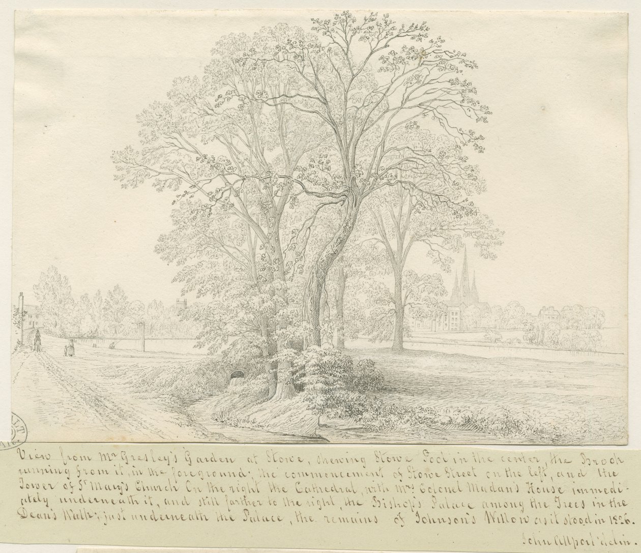 Lichfield - Udsigt over Stowe Pool: pentegning, nd [1826] (tegning) af John Allport