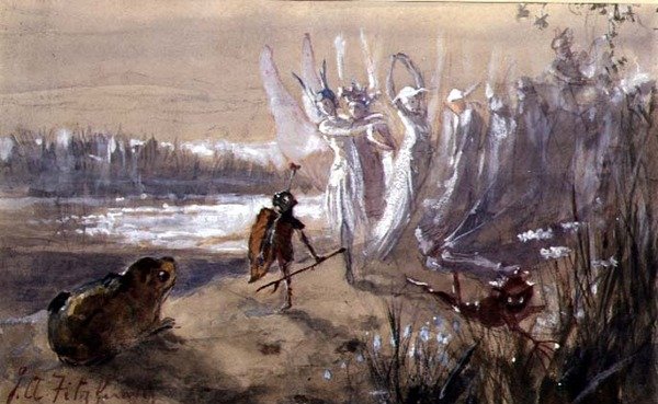 Et stop i feoptoget (akvarel, gouache på papir) af John Anster Fitzgerald