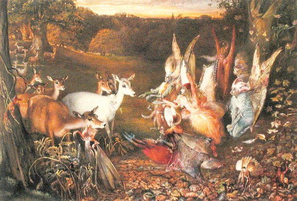 Feer og hjorte (akvarel på papir) af John Anster Fitzgerald