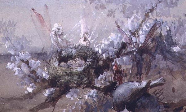 "Hvem dræbte Cock Robin?" (akvarel) af John Anster Fitzgerald