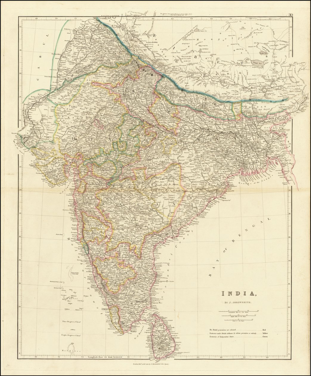 Kort over Indien fra 1832 af John Arrowsmith af John Arrowsmith