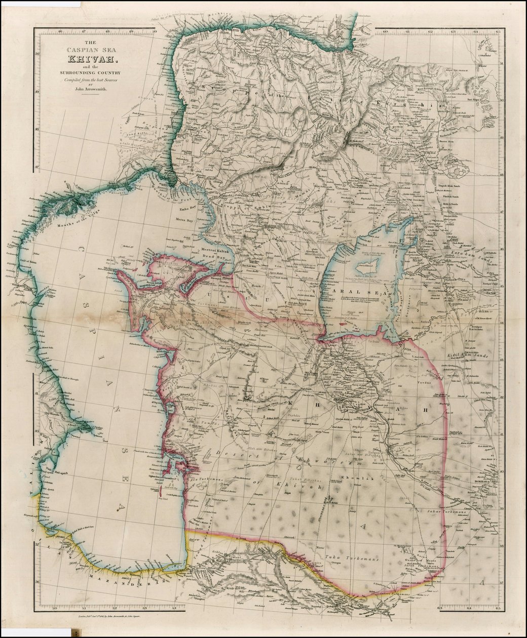 1842-kort over Det Kaspiske Hav, Khivah og det omkringliggende land af John Arrowsmith af John Arrowsmith